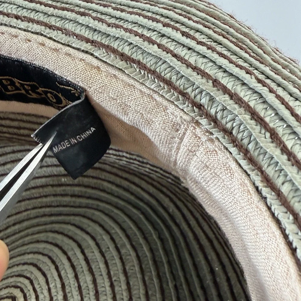 GOORIN BROS Tan Paper Straw Fedora Hat Adult Large Striped Ribbon‎ Brown Blue